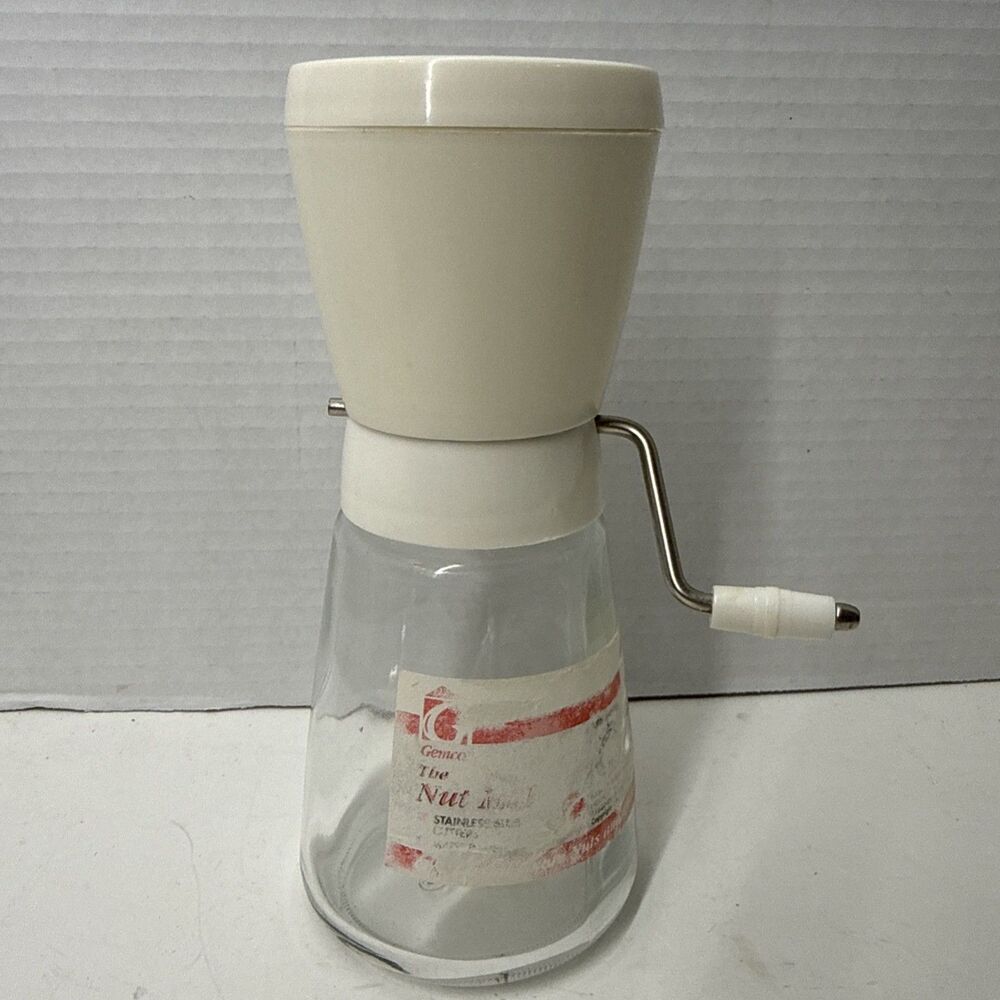 Gemco Nut Grinder With Lid Kitchen Gadget Glass Complete Unit Works Vintage